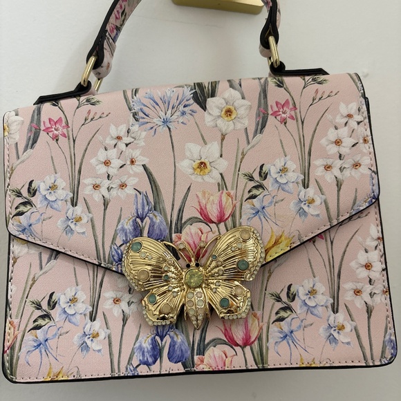ALDO Floral Top-Handle Bag — Gold Butterfly Clasp, Pastel Pink, Spring Handbag - Picture 1 of 3